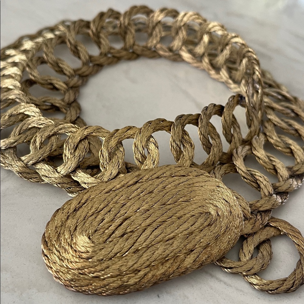 Vintage 50s 60s Braided Wire Metal Rope Chain Link gold tone metallic Belt 34 L - Picture 3 of 17